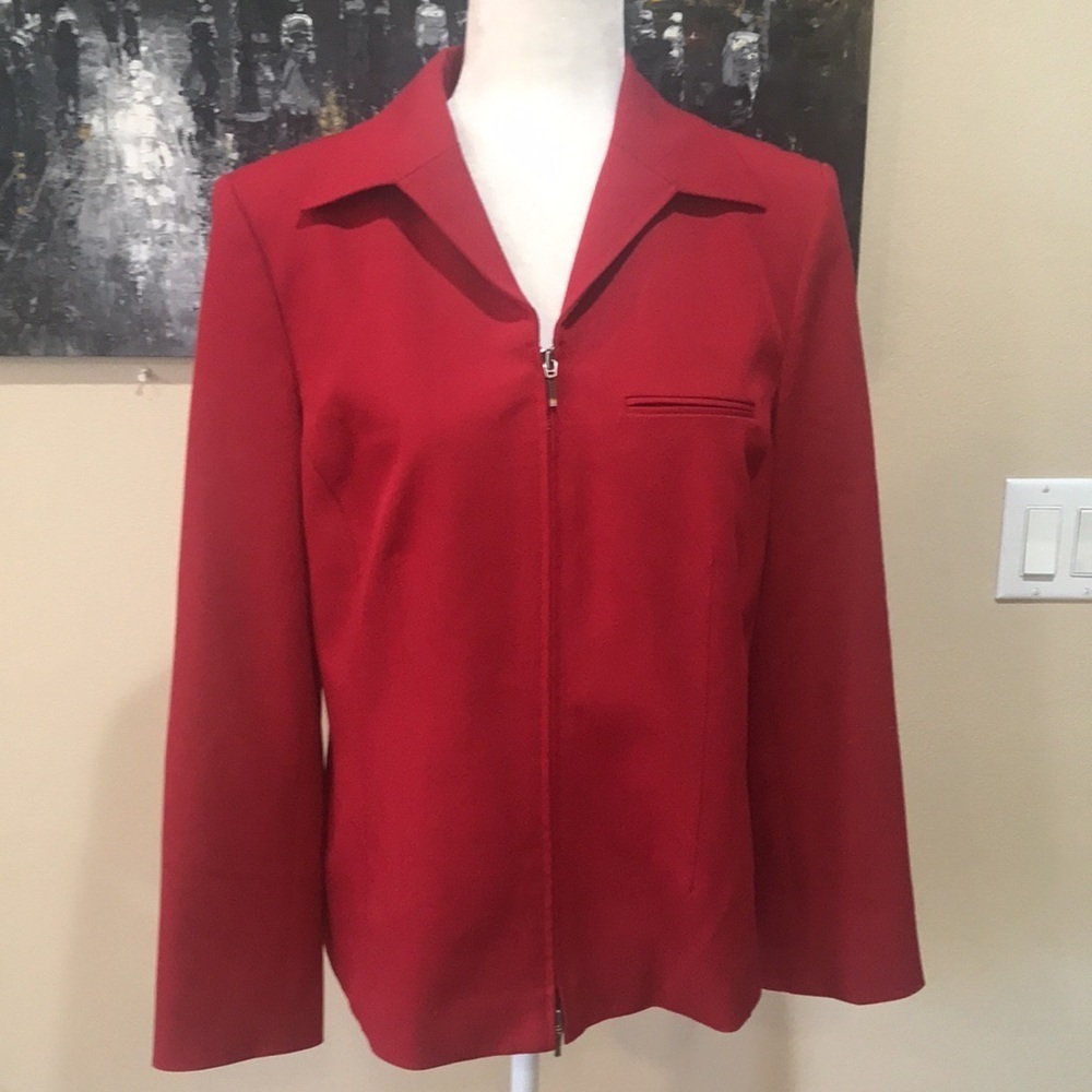 Caslon Red Zip Front Fully Lined Blazer-Size 12